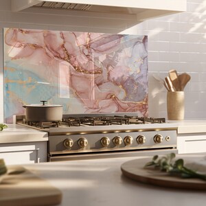 Dosseret de cuisine en verre trempé, panneau de dosseret de poêle, couverture arrière de poêle résistante à la chaleur, décoration de cuisine moderne, panneau mural en verre trempé