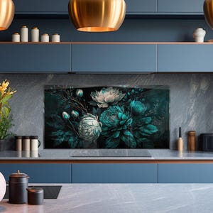 Dosseret de cuisine en verre trempé, panneau de dosseret de poêle, couverture arrière de poêle résistante à la chaleur, décoration de cuisine moderne, panneau mural en verre trempé