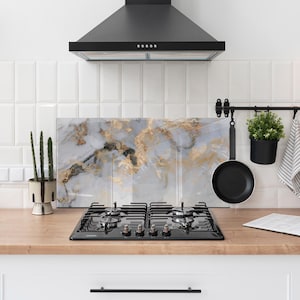 Tempered glass kitchen backsplash, Stove backsplash panel, Heat Resistant stove back cover, Modern kitchen decor, Tempered Glass wall panel