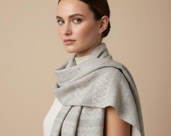 Handwoven Organic Cotton Scarf: Beige Natural White Scarf, Personalized Name