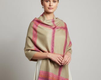 Handwoven Silk Scarf: Pink Yellow Luxurious Shawl Wrap, Personalizable, giftable wrap