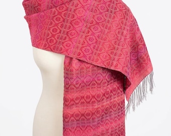 Handmade  Fuchsia WooScarf: Wool Rose Fiber Wrap