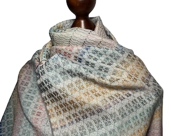 Hand-dyed Silk Camel hair scarf: Green Rainbow wrap, Giftable wrap, Customizable