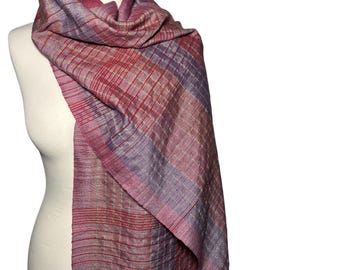 Handmade Woven Purple Silk Shawl, Striped Lightweight Scarf, Elegant Wrap, Gift for Her