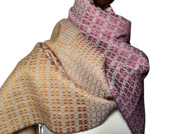 Pink Purple Wool Silk Winter Scarf – Handwoven Textured Wrap, Monogram Customizable