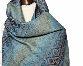 Hand-Dyed Merino Silk Shawl: Turquoise Brown Warm Wrap, giftable