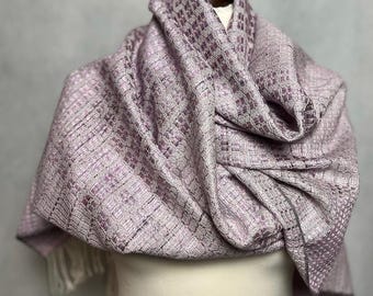 Woven Levander Purple Shawl, Hand Dyed Blanket Wrap for Women, Yarn Silk Oversized Wool Scarf, Fiber Art Loom Scarf, mother bride shawl
