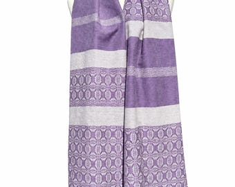 Hand-woven Purple Merino Shawl with Lily Pattern