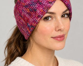 Magenta Handmade Wool Blend Twist Knot Headband: Winter Turban Head Wrap, Personalized Name