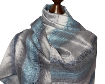 Handwoven Ocean Blue Silk Scarf: Lightweight Hand-Dyed Shawl, luxus accessory