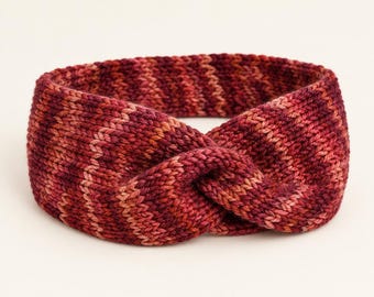 Modern Knitted Wool Earband in Rust Color, Customized Name