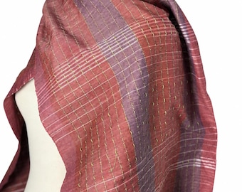 Hand-Dyed Burgundy Silk Scarf, Lightweight Fall Shawl,     Monogram Personalized