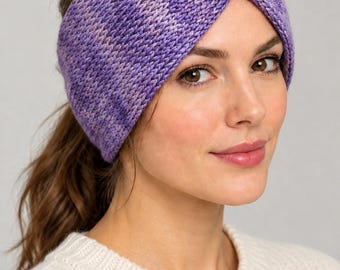 Stylish Knitted Wool Headbands in Purple Hues, Personalized Name