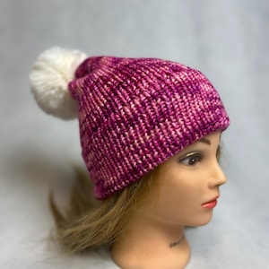 Pink Chunky Hand Knitted Merino Beanie, Womens Merino Wool Knit Beanie, Hand Dyed Cozy Merino Wool Hat,  Warm Winter Beanie, Cozy Hat
