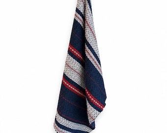 Handwoven Thick Cotton Kitchen Towel – Navy Blue, Red & Cream