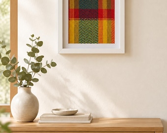 Handwoven Textile Wall Art – Mustard, Blue, Brown and Red Cotton