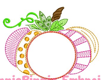Vintage Monogram Pumpkin ColorWork Sketch Machine Embroidery Design File INSTANT Download