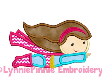 Flying SUPERHERO GIRL 3 Applique 4x4 5x7 6x10 Machine Embroidery Design  INSTANT Download File