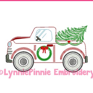 Vintage Winter Truck with Christmas Tree ColorWork Sketch Machine Embroidery Design File INSTANT Download