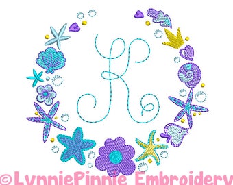 Mermaid Frame for Monogram 4 sizes 4x4 5x7 6x10 Frame ColorWork Sketch Machine Embroidery Design File INSTANT Download