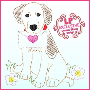 Colorwork Vintage Stitch San Valentín Carta Perro 4 Tamaños Máquina Bordado Archivo de Diseño DESCARGA INSTANTÁNEA