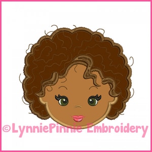 Natural Curly Hair Cutie Girl Applique  4x4 5x7 6x10 7x11 Machine Embroidery Design