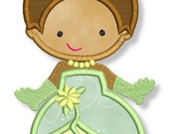 Cutie FROG PRINCESS Applique 4x4 5x7 6x10 Machine Embroidery Design FILE Instant Download