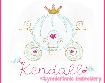 Pretty PRINCESS CARRIAGE Colorwork Sketch Embroidery Design 4x4 5x7 6x10 Machine Embroidery Design File INSTANT Download File