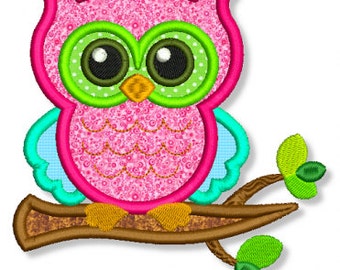OWL on a BRANCH Applique 4x4 5x7 6x10 7x11 Machine Embroidery Design File INSTANT Download