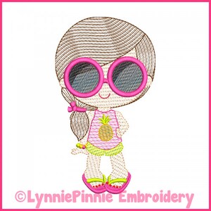 Summer Sunglasses Girl Light Sketch Fill (optional mylar) Machine Embroidery Design File  4x4 5x7