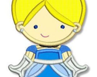 Cute PRINCESS as CINDERELLA Applique 4x4 5x7 6x10 Machine Embroidery Design File