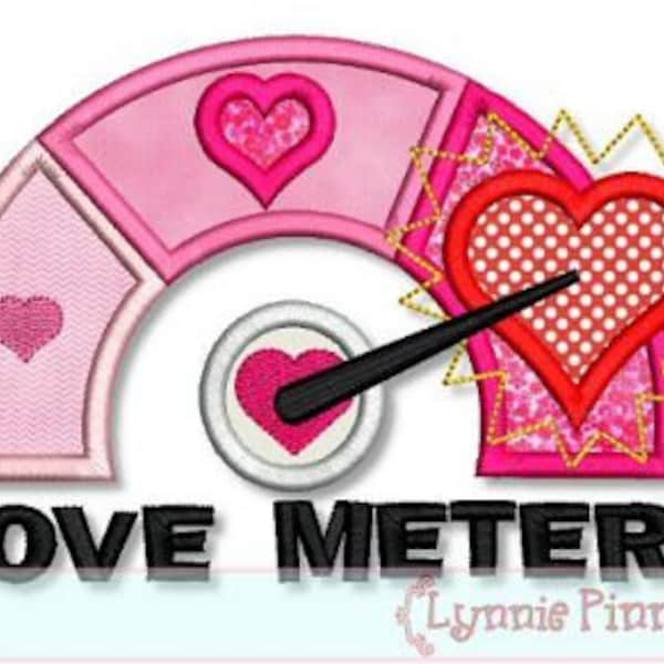 LOVE METER Applique 4x4 5x7 Machine Embroidery Design Valentines Day boy girl  INSTANT File