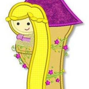 Cutie PRINCESS as RAPUNZEL Applique 4x4 5x7 6x10 Machine Embroidery Design  INSTANT Download File