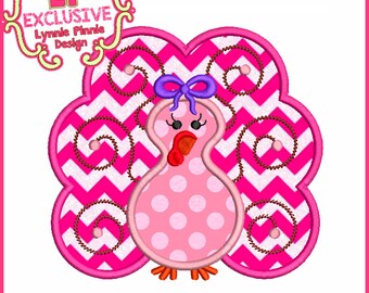 Swirly Girly TURKEY Applique 4x4 5x7 6x10 Machine Embroidery Design File THANKSGIVING  INSTANT Download