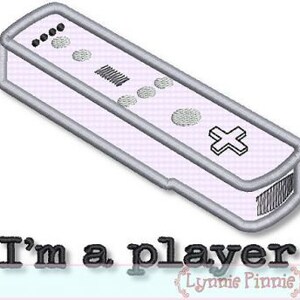 May include: A white and gray video game controller with buttons and a plus sign. The text "I'm a player" is below the controller.