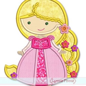 Cutie Princess as RAPUNZEL with BRAID Applique 4x4 5x7 6x10 svg  Machine Embroidery Design  INSTANT Download  File
