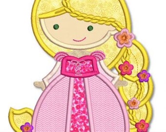 Cutie Princess as RAPUNZEL with BRAID Applique 4x4 5x7 6x10 svg  Machine Embroidery Design  INSTANT Download  File