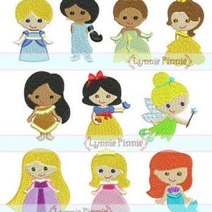MINI PRINCESS Design Set 10 Filled Minis in 3 sizes 4x4 Machine Embroidery Design Files INSTANT Download