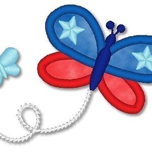 Applique PATRIOTIC BUTTERFLY  4x4 5x7  machine Embroidery Design red white blue