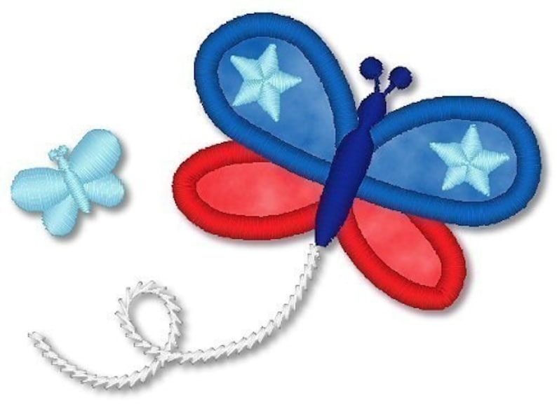 Applique PATRIOTIC BUTTERFLY 4x4 5x7 machine Embroidery Design red white blue image 1