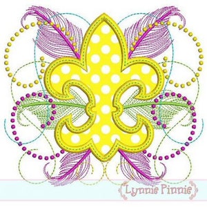 FANCY FLEUR de Lis  Applique  4x4 5x7 6x10  Machine Embroidery Design mardi gras  INSTANT Download