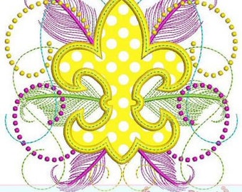 FANCY FLEUR de Lis  Applique  4x4 5x7 6x10  Machine Embroidery Design mardi gras  INSTANT Download