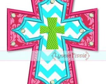 LAYERED CROSS Applique 4x4 5x7 6x10 7x11  Machine Embroidery Design INSTANT Download File