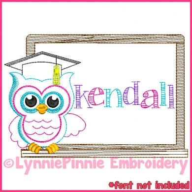 School Owl Colorwork Sketch Embroidery Design 4x4 5x7 6x10 Machine Embroidery Design