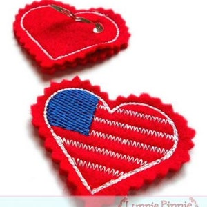 Heart Flag FELT feltie CLIPPIES 4x4 Machine Embroidery Design INSTANT File image 1