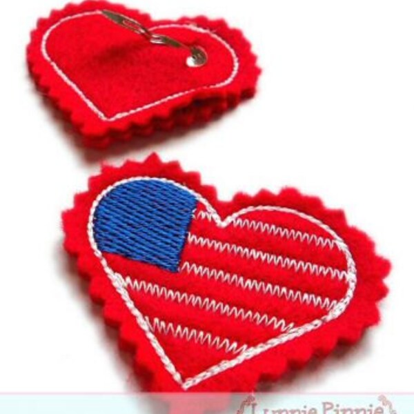 Heart Flag FELT feltie CLIPPIES 4x4 Machine Embroidery Design INSTANT File