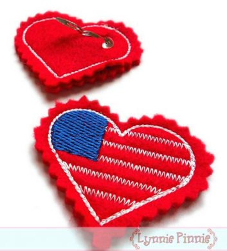 Heart Flag FELT feltie CLIPPIES 4x4 Machine Embroidery Design INSTANT File image 1