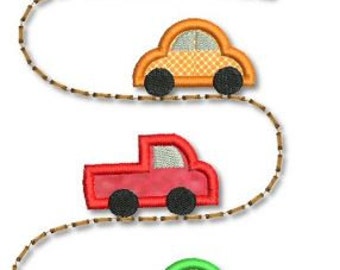 CARS on the ROAD  Applique 4x4 5x7 6x10 7x11 svg Machine Embroidery Design  INSTANT Download