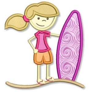 SURFER GIRL Applikation 4x4 5x7 Stickdatei Stickdatei Surf Beach Board INSTANT Download File Bild 1