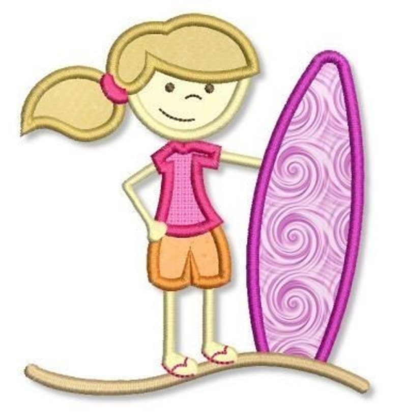 SURFER GIRL Applikation 4x4 5x7 Stickdatei Stickdatei Surf Beach Board INSTANT Download File Bild 1